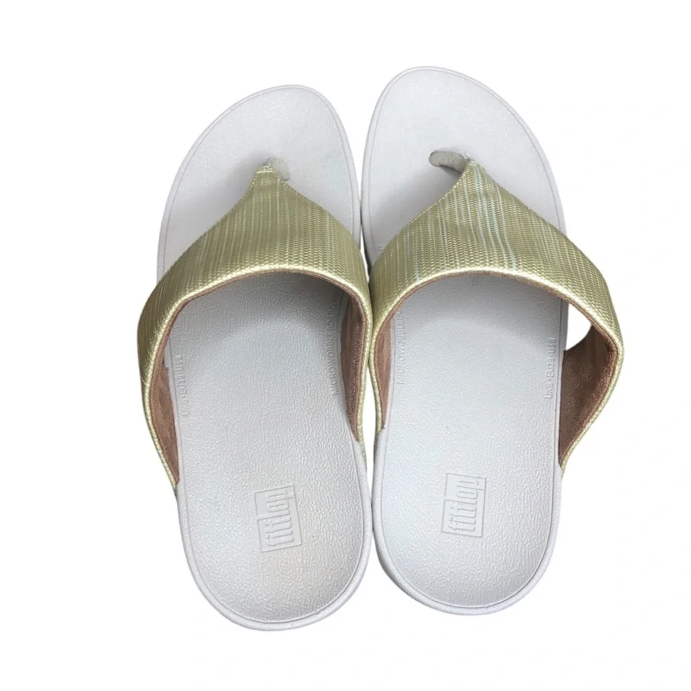 FitFlop Olive Sandals Size 8 Gold Neutral Toe Post Thong Comfort Minimalist